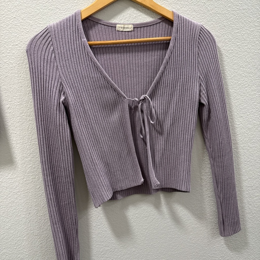 Lavender Ribbed Knit Tie-Front Top
